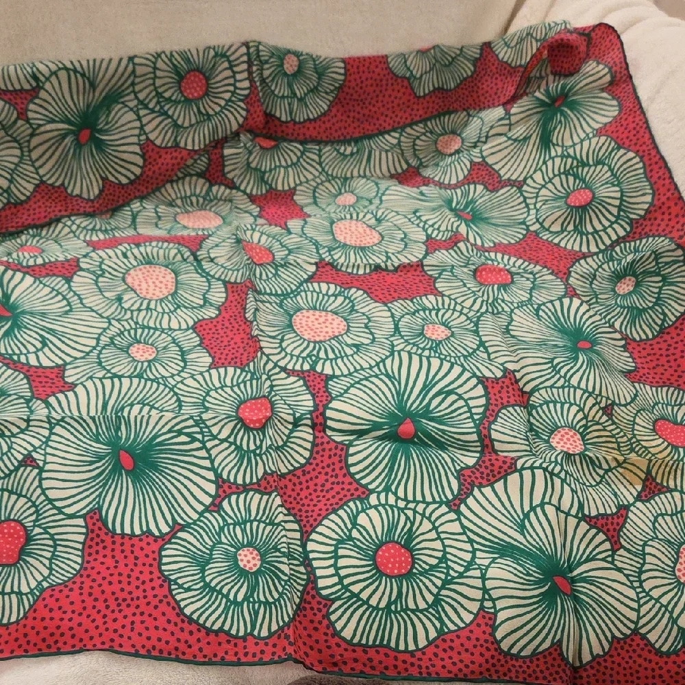 Dior Silk Abstract Floral Scarf in Red/Pink and Green, 29